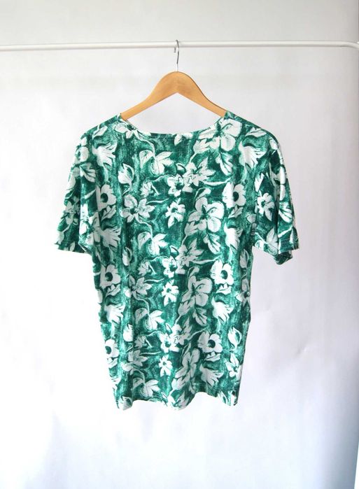 zielona kwiecista koszulka zielony t-shirt w kwiaty kwiatki 40Lbawełna