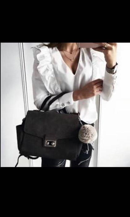 Mala de pele croute antracite, ZARA