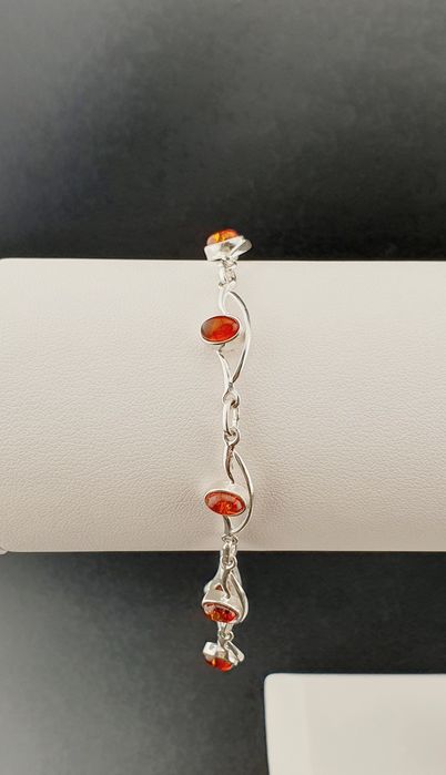 Bransoletka srebrna pr.925 z bursztynami