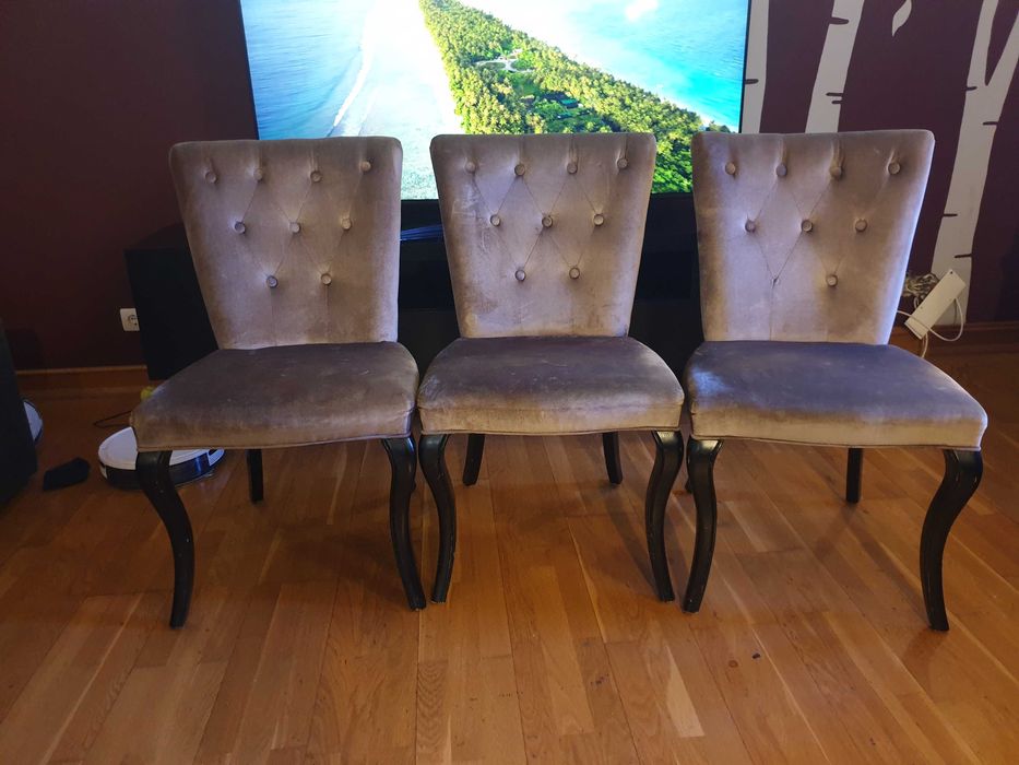 3 Cadeiras tecido aveludado cinza