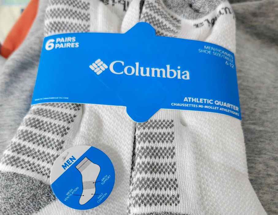 Columbia skarpety męskie 6 par sportowe Athletic Quarter nowe USA