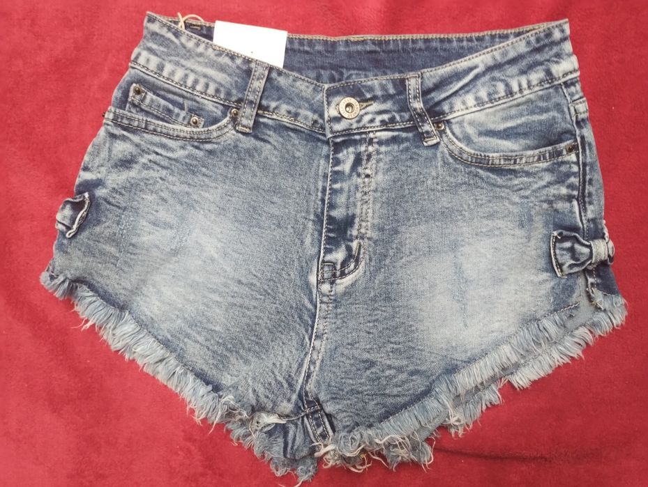 Szorty dżinsowe wysoki stan kokardki