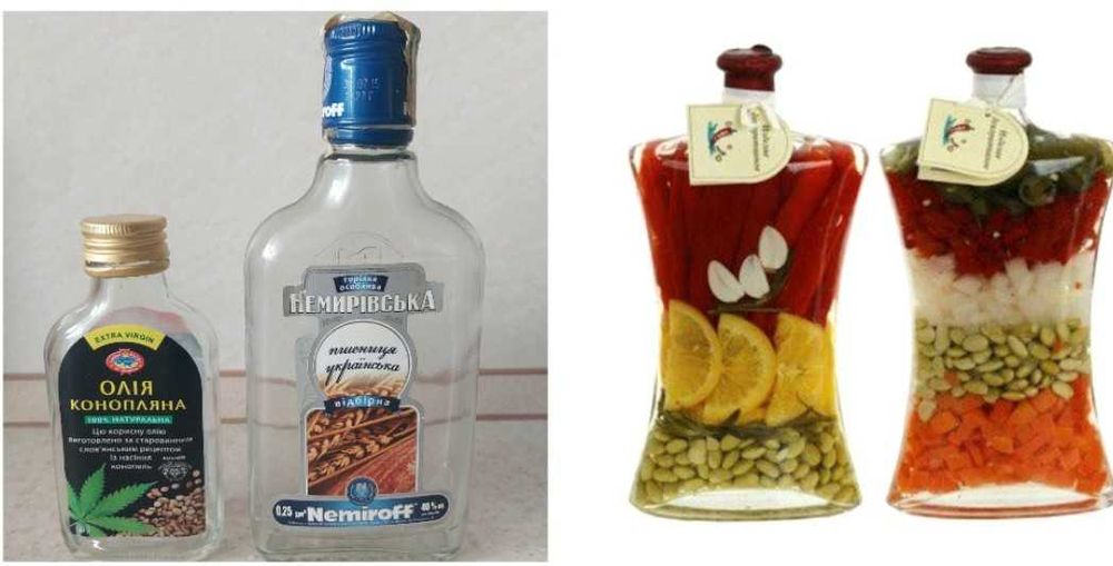 Стеклянные бутылки разнообразных форм для рукоделия и консервирования