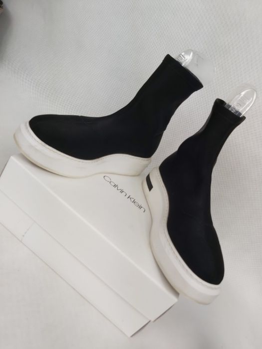 Ekskluzywne botki CALVIN KLEIN strecz półbuty kozaki 38 platforma czar