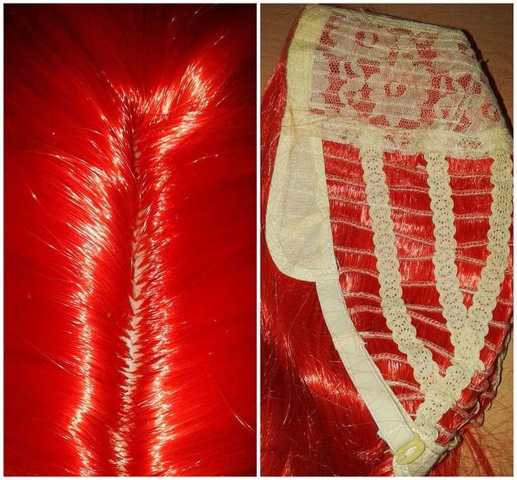 Czerwona długa peruka z przedziałkiem falowana bez grzywki cosplay wig