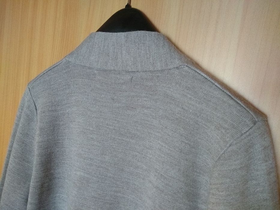 Sabin Linnebjerg Duński elegancki długi kardigan, 50% Merino, Rozmiar