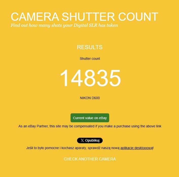 Nikon D600 ilość zdjęć 14 tys.
