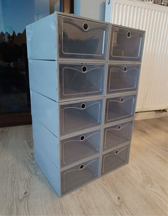 10x Składane pudełka na buty z klapą – organizer plastikowy