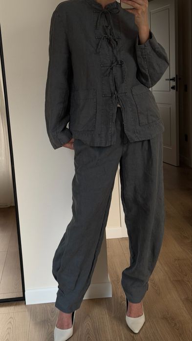 Льняний костюм Zara сірий, графіт, S-M