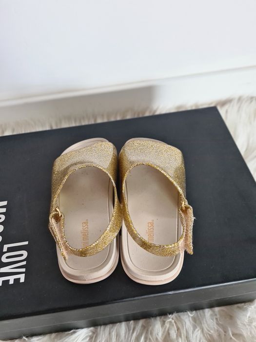 Mini Melissa 25 26 15cm sandały klapki dziecięce meliski gumowe złote