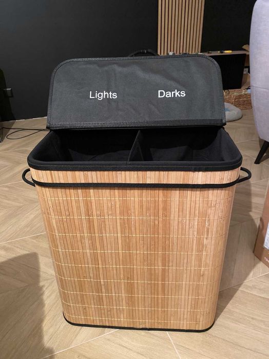 Kosz na pranie z pokrywą bambus naturalny 60 cm