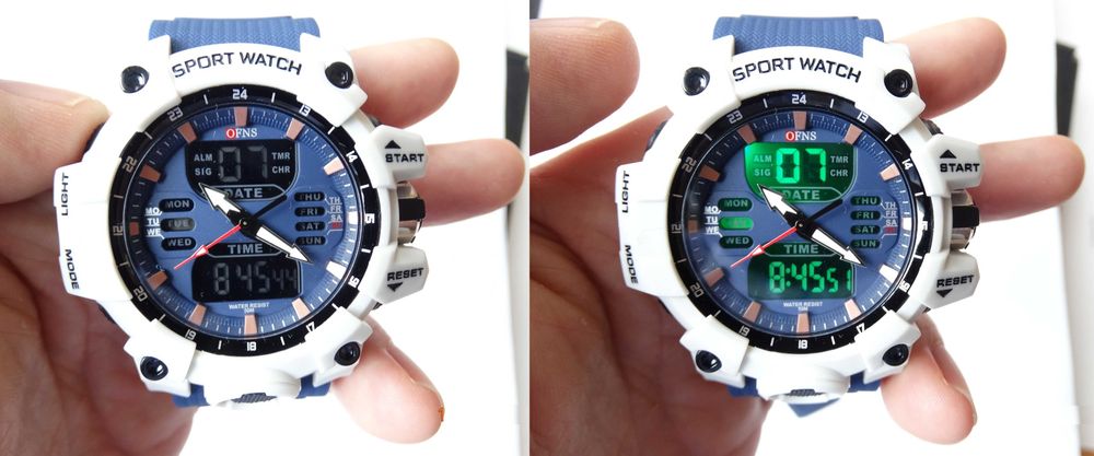 Zegarek męski OFNS sportowy analogowo cyfrowy elektroniczny LED WR50