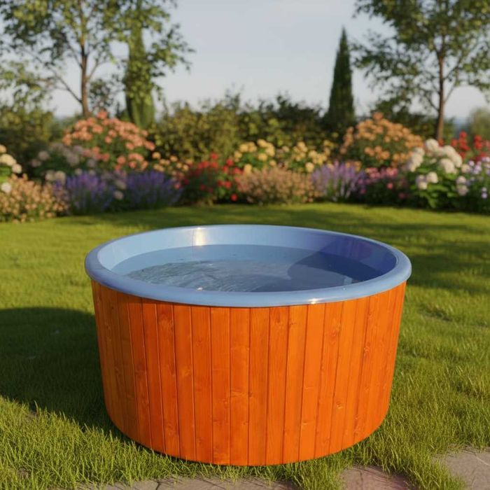 Mobilna sauna z jacuzzi piecem schodki balia basen transport