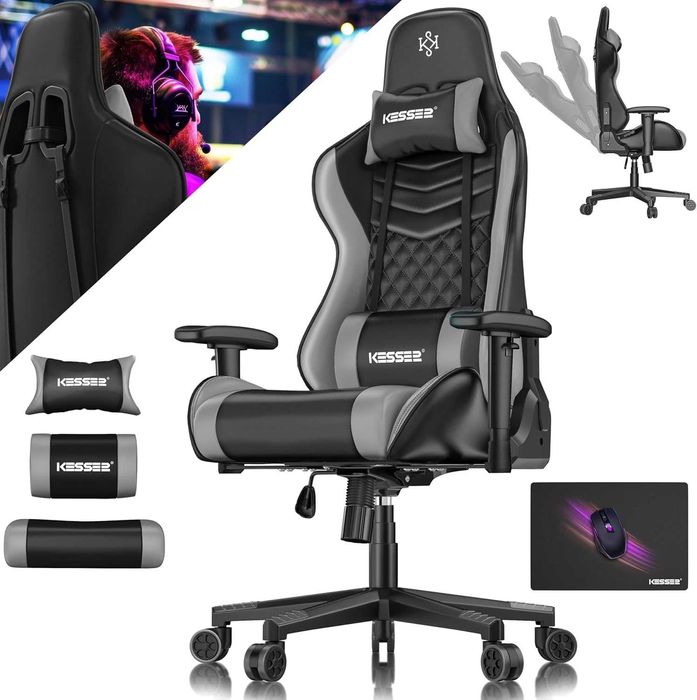 Krzesło gamingowe KESSER z zagłówkiem i podparciem lędźwiowym