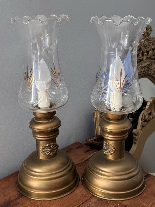 Vintage par candeeiros mesa latao dourado