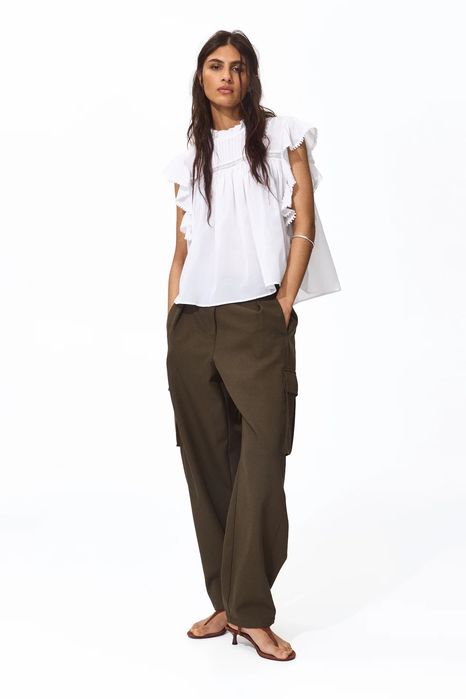 Bawełniana bluzka z falbankami h&m oversize 36 nowa kolekcja