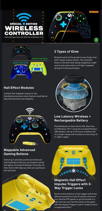 Бездротовий геймпад PowerA Xbox Wireless PACMAN SE 2,4Ghz, Hall Effect