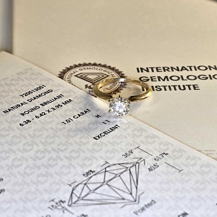 Pierścionek Zaręczynowy z Diamentem Naturalnym 1 Karat H 3 x Excellent IGI