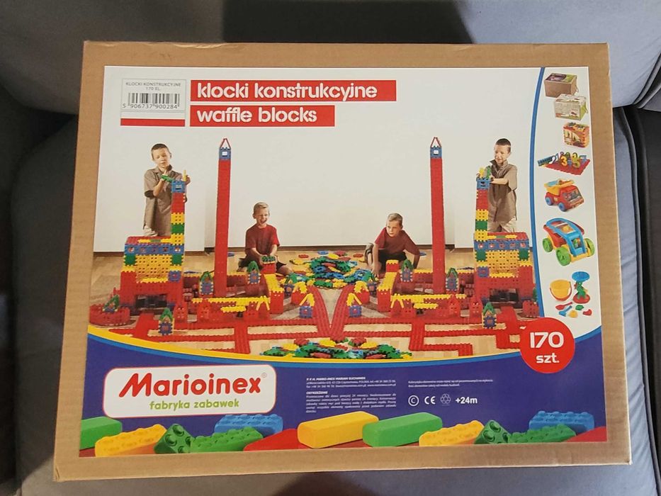Klocki konstrukcyjne Marioinex Waffle – 170 elementów w kartonowym pudełku
