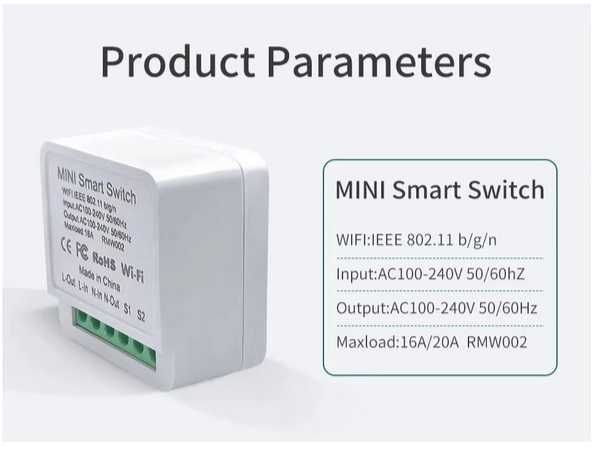 Розумне реле Mini Smart Switch WiFi 20A