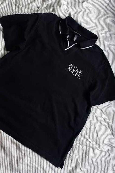 Czarne Polo H&M „Arôme Amore” koszulka polówka bluzka męska 100% Bawełna M
