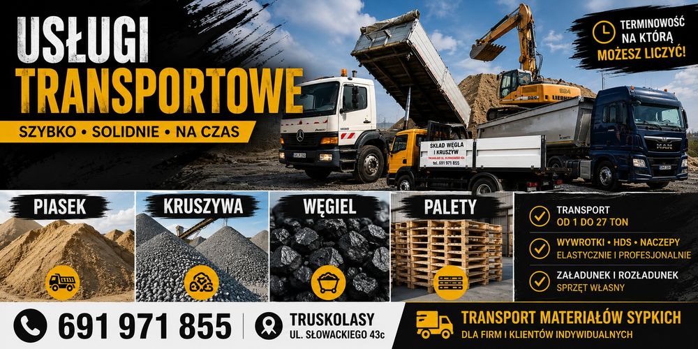 Usługi transportowe wywrotki 1-27ton