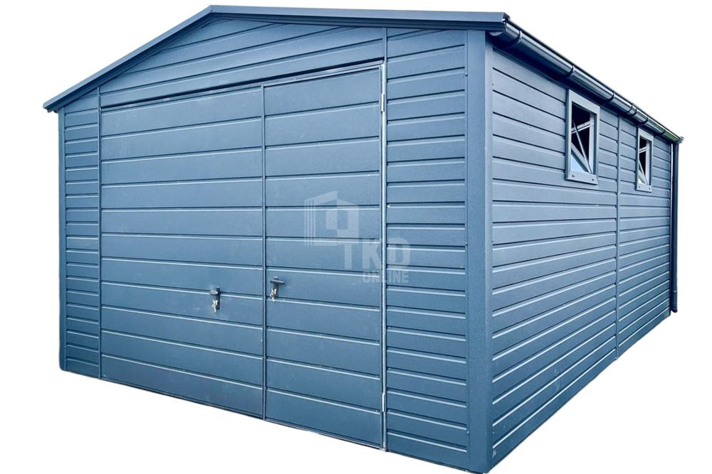 Garaż Blaszany 4X6M Brama Uchylna Drzwi 2X Okno Antracyt Dach Tkd258