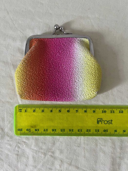 Porta-moedas de fecho de beijo com brilho, degradê rosa e amarelo