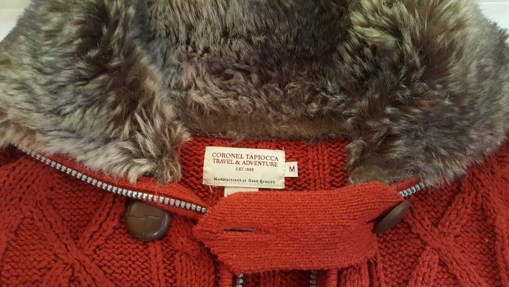 Casaco curto malha canelada com gola de pêlo-Coronel Tapioca- Novo