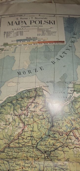 Mapa fizyczna Vintage polski okres około wojenny