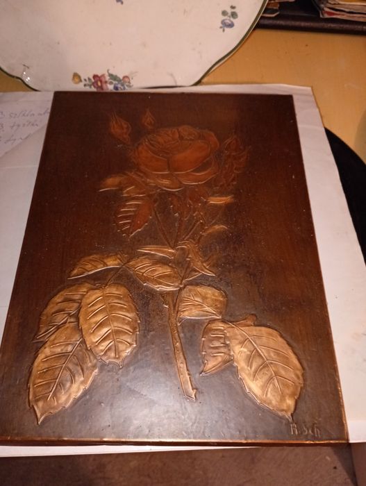 Obraz płaskorzeźba miedźiana