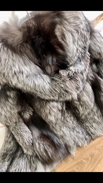 NOWE Premium Futro fox fur bomber z kapturem lis srebrny