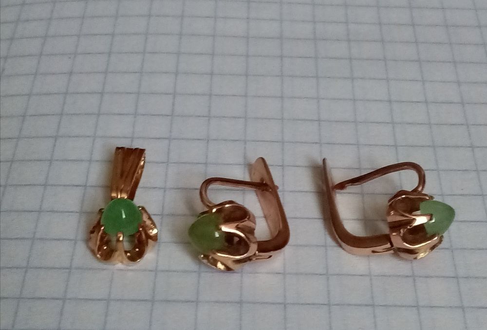 Серьги кульчики кулон подвеска  яблочный хризопраз ссср 583