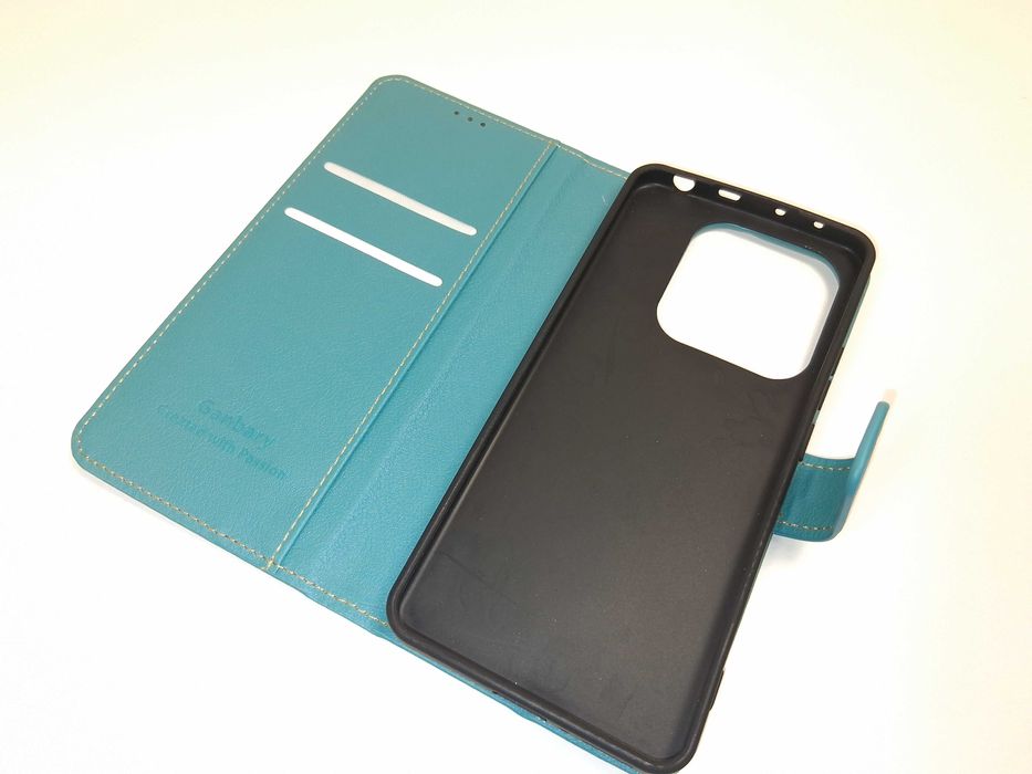 Z267 Etui Ganbary Do Xiaomi Redmi Note 14 Skóra PU Turkusowe Portfel