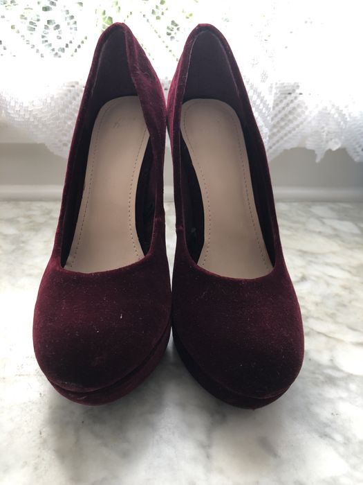 Bordowe szpilki h&m 39 zamsz