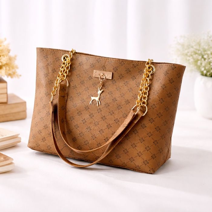 Nowa torebka damska shopper – brązowa, pojemna, elegancka + złote detale