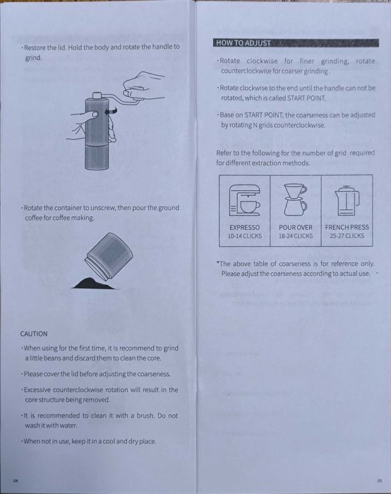 Moinho de café manual em aço inoxidável