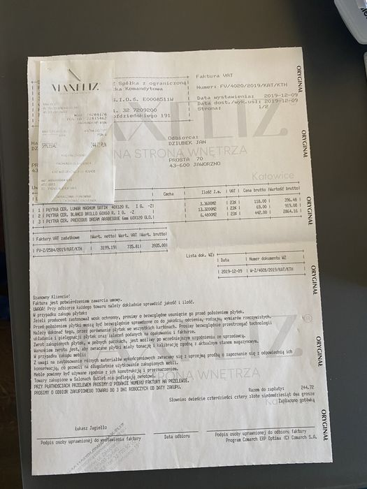 Karton przepieknych plytek 60cm x120 cm