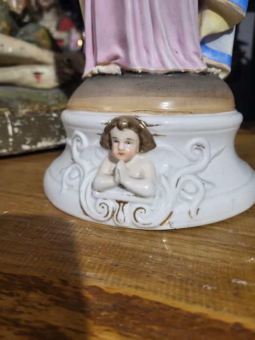 Duża zabytkowa figura Najświętsze Serce Pan Jezus porcelana Andenne