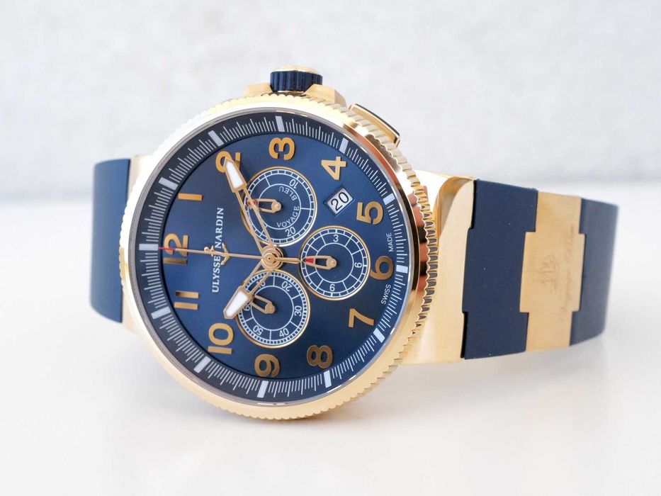 Ulysse Nardin Marine Chronograph Manufacture Voyage Blue 18K Rose Gold Limited Edition 43