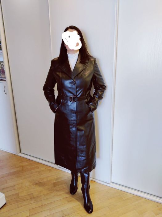 Плащ кожаный женский. Плащ шкіряний жіночий чорний. Новий.