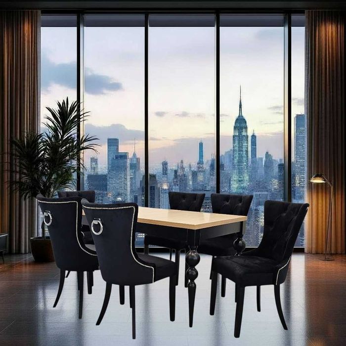 Krzesło krzesła do jadalni z kołatką pinezkami pikowane glamour salon