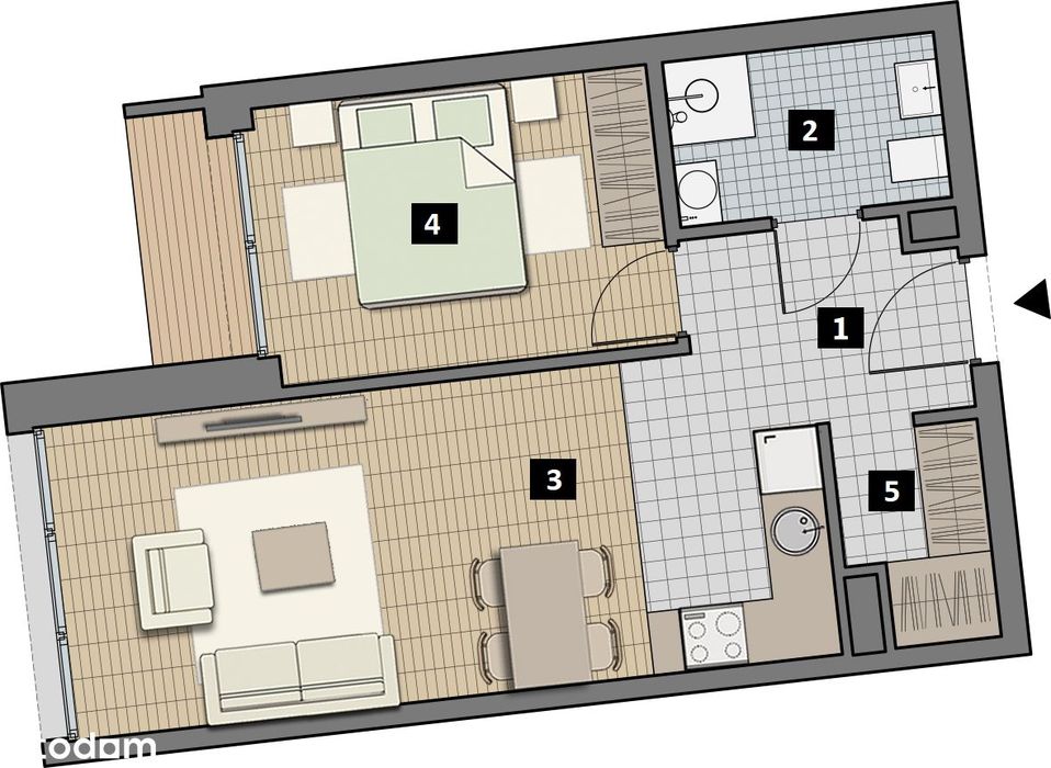 2-pokojowe mieszkanie 42m2 + balkon