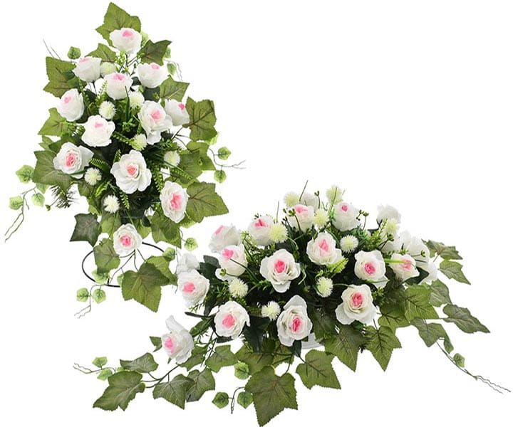 Sztuczne kwiaty stroiki cmentarz róże kompozycja donica komplet pomnik