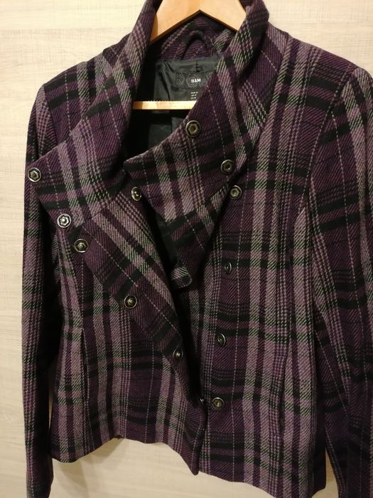 Kurtka w kratę H&M r. 42/ XL, płaszcz, płaszczyk, trencz w kratkę