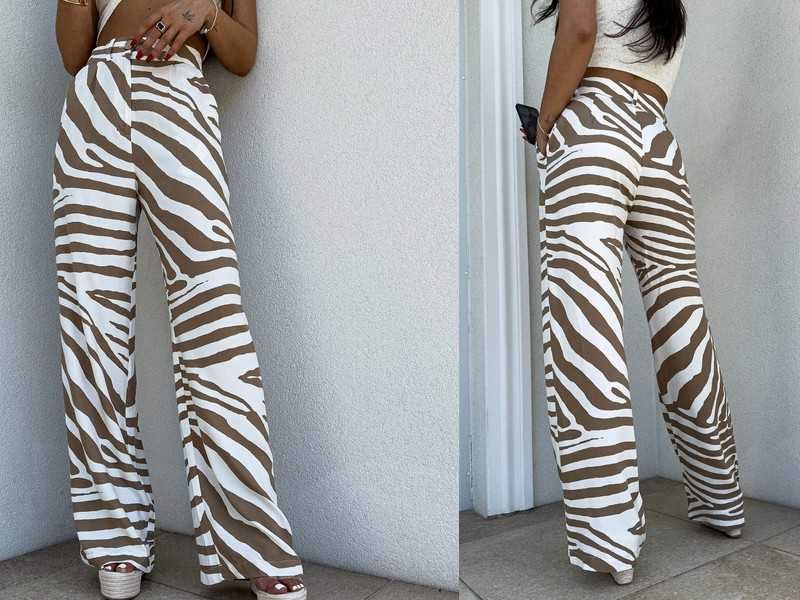 Rezerwacja By Me spodnie simple szwedy  zebra  szeroka nogawka