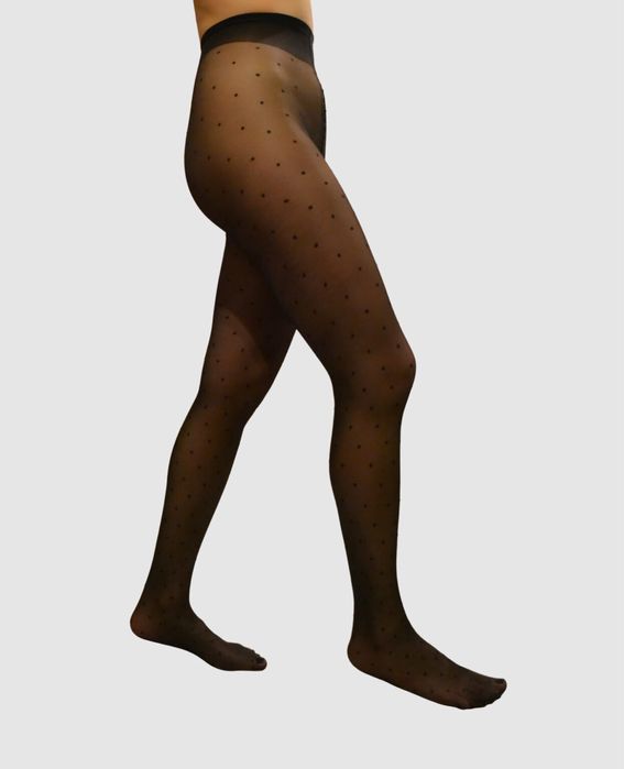 2 sztuki czarnych rajstop w kropki, rozmiar 3-L