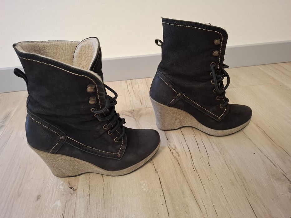 Buty damskie , botki zimowe ze skóry ocieplane rozm.37.