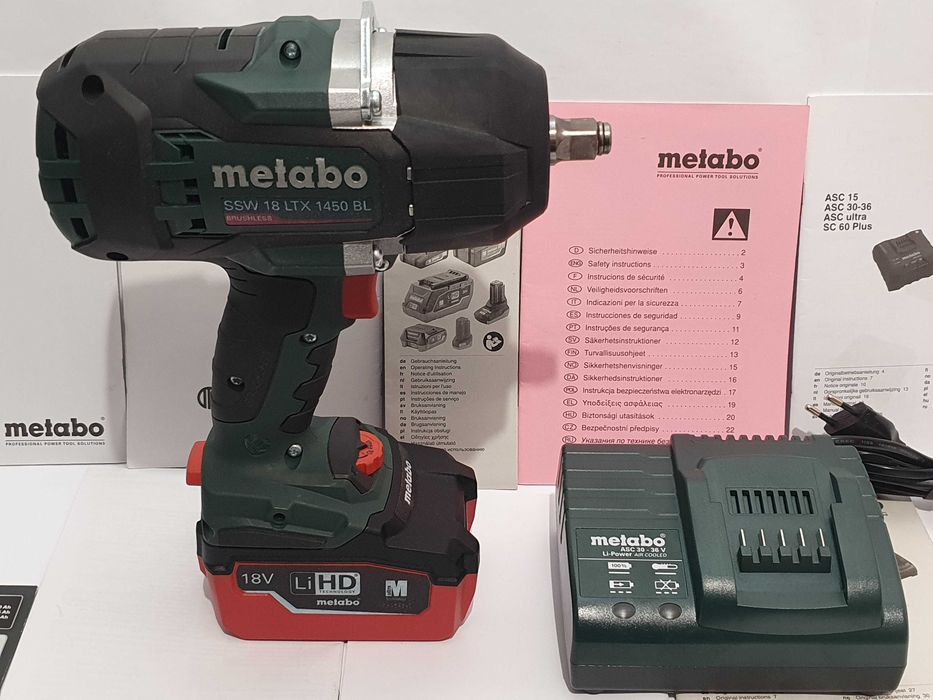 Zestaw Klucz udarowy METABO SSW 18 LTX-1450 BL + AKU 18v 6,2Ah + lad