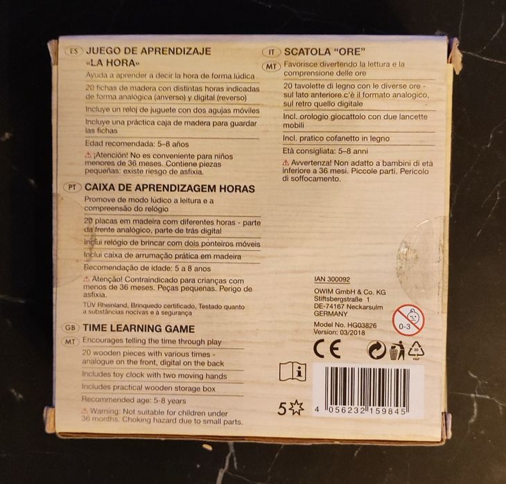 Caixa de aprendizagem Horas